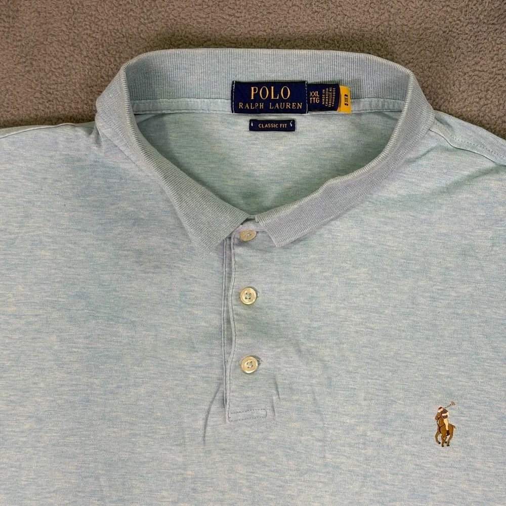 Polo Ralph Lauren Polo Shirt Mens 2XL Blue Heather Golf Casual Color Pony Logo
